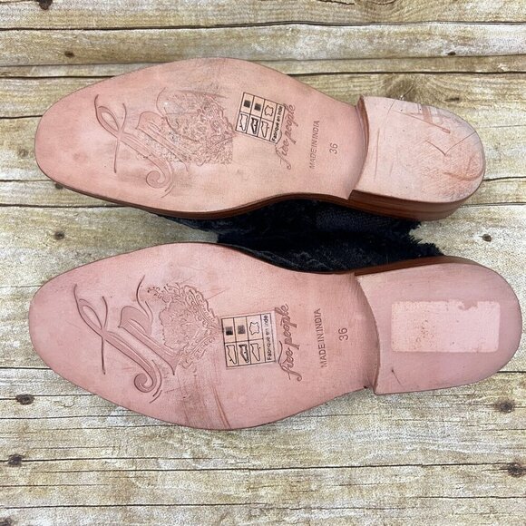 Free People Mules Butterfly Effect Faux Fur  Fabric Black Size 36 w/Box US 5.5 - Picture 10 of 10